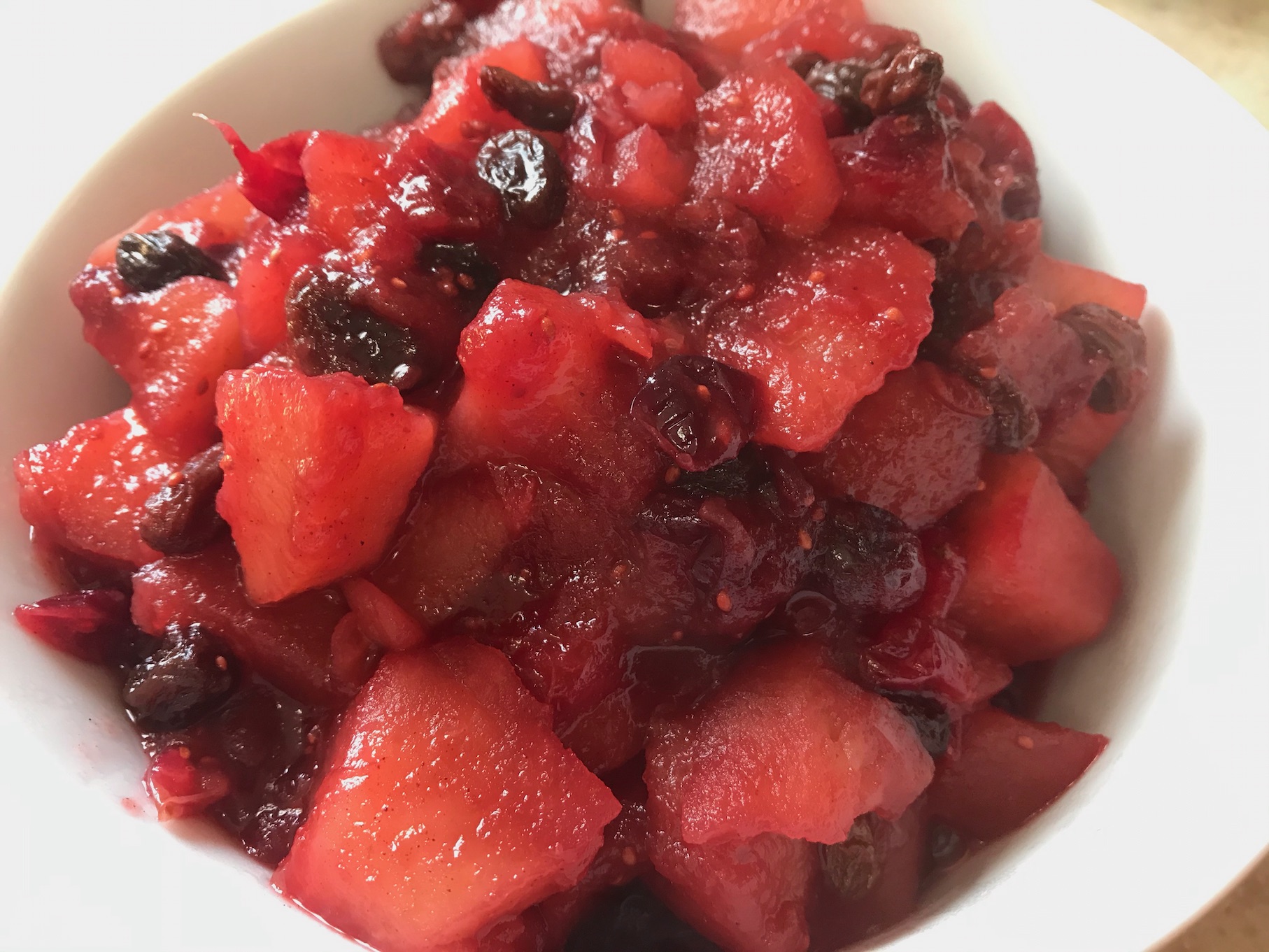 Sugar-Free Apple Cranberry Raisin Sauce w/ beautiful red hues Sugar-Free Apple Cranberry Raisin Sauce w/ beautiful red hues