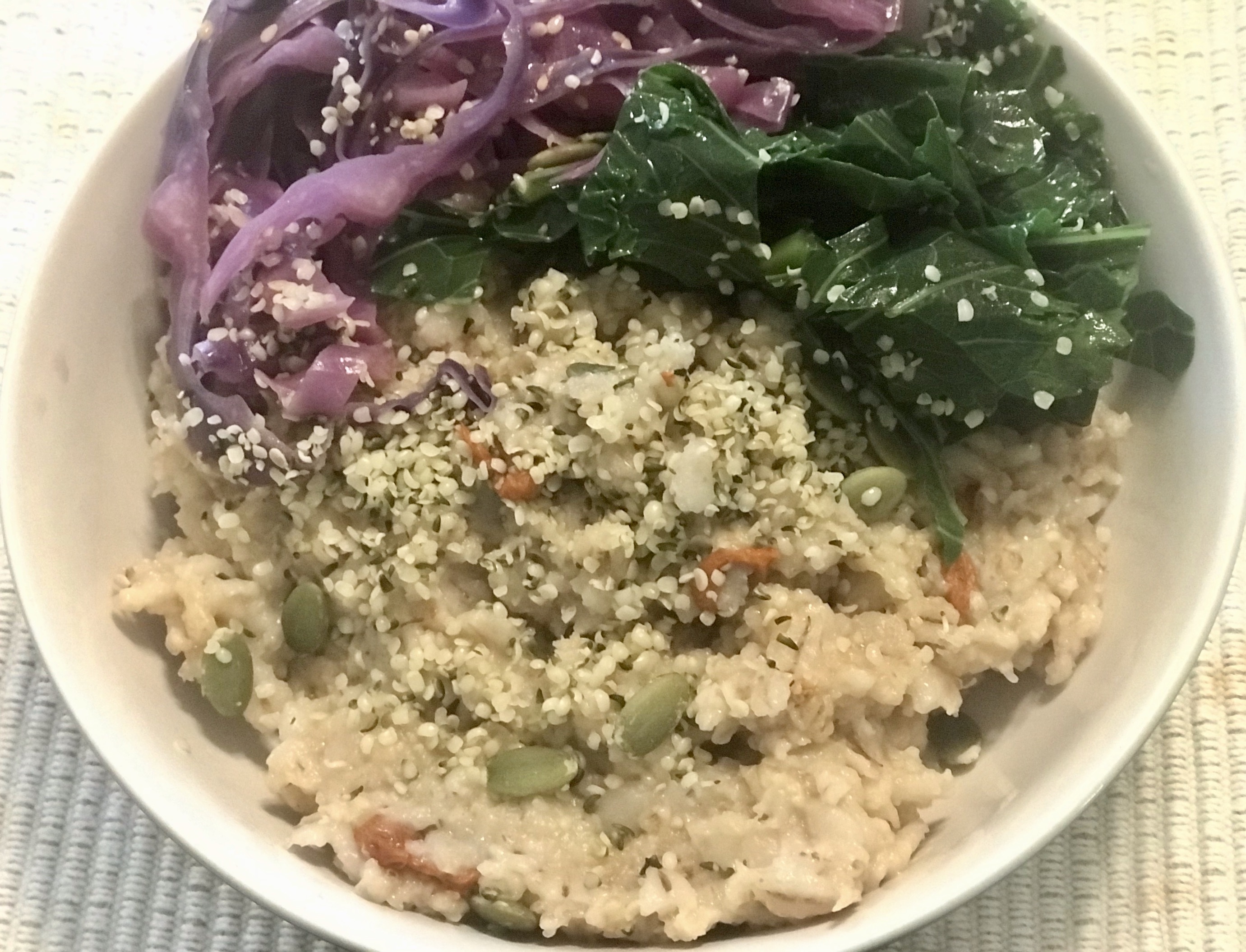 Macrobiotic Breakfast of Oatmeal & Barley with Steamed Vegetables Macrobiotic Breakfast of Oatmeal & Barley with Steamed Vegetables