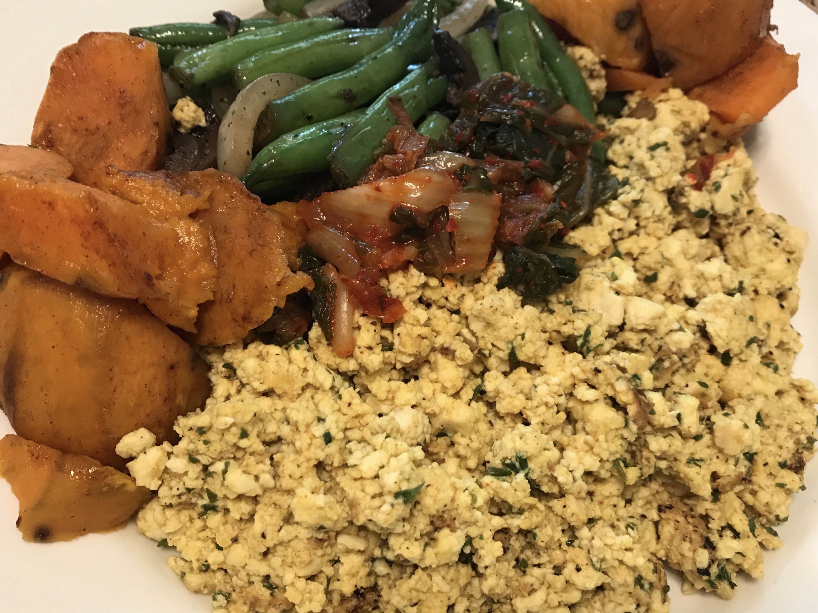 Tofu Scramble with Sweet Pots & Green Beans