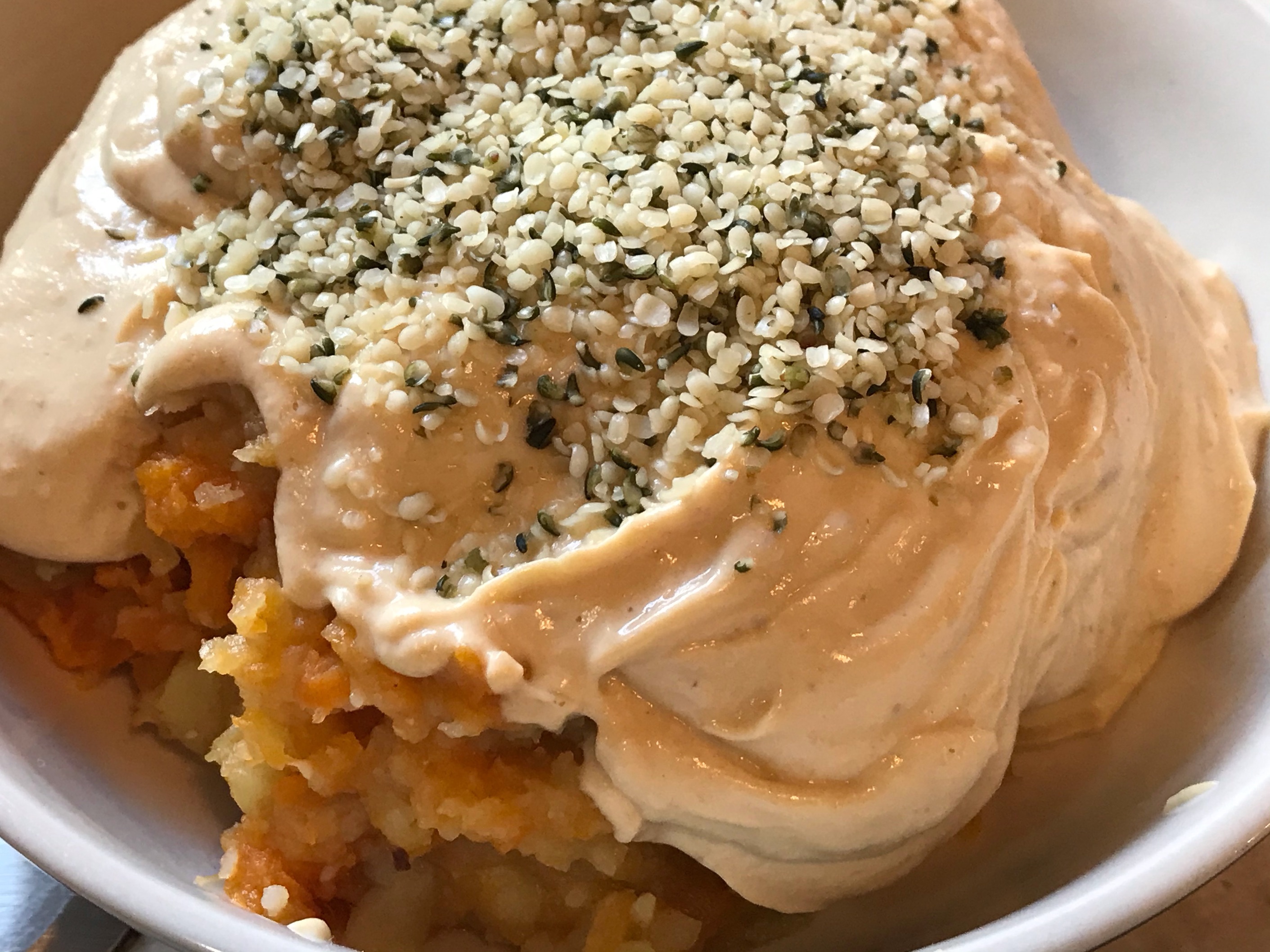 Sweet Potato Porridge with Peanut Tofu Topping Sweet Potato Porridge with Peanut Tofu Topping