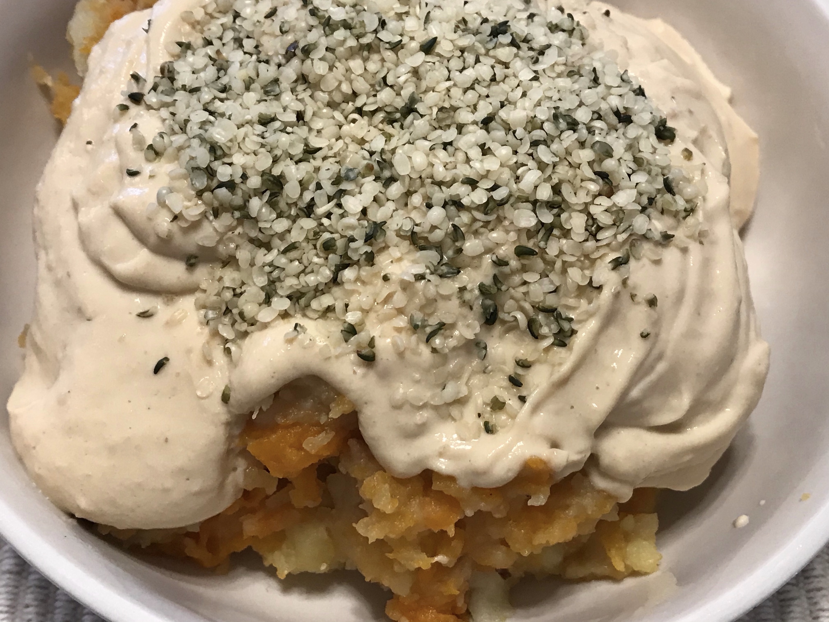 Sweet Potato Porridge with Peanut Tofu Topping Sweet Potato Porridge with Peanut Tofu Topping