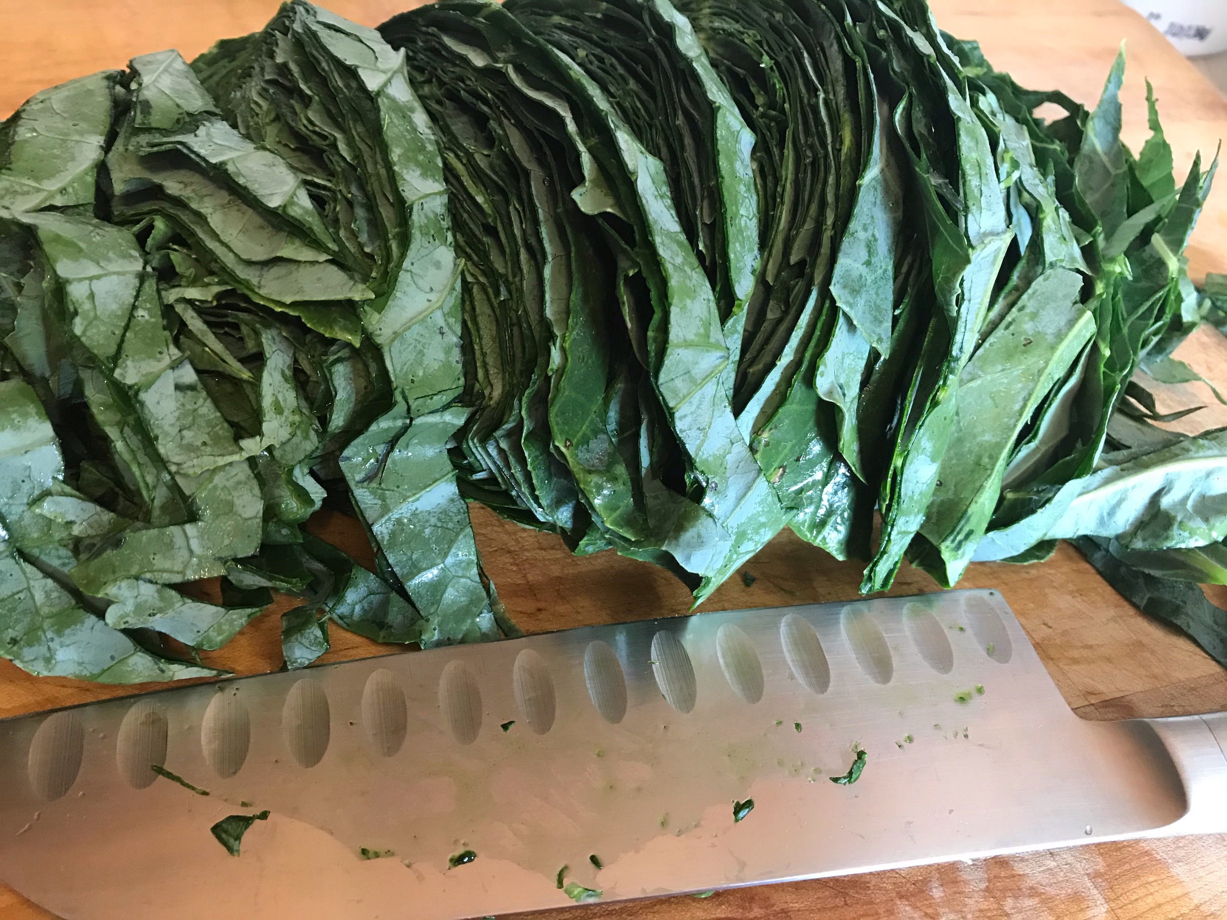 Collards Confetti Cut into 1/4 inch wide strips Collards Confetti Cut into 1/4 inch wide strips