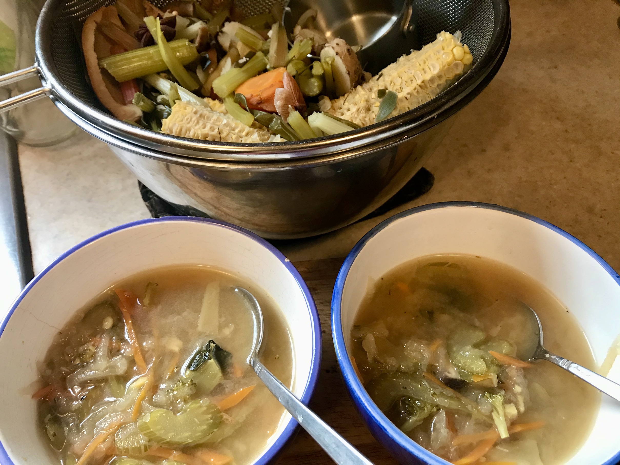 Making Dashi Vegetable Broth into 2 bowls of  Miso Soup