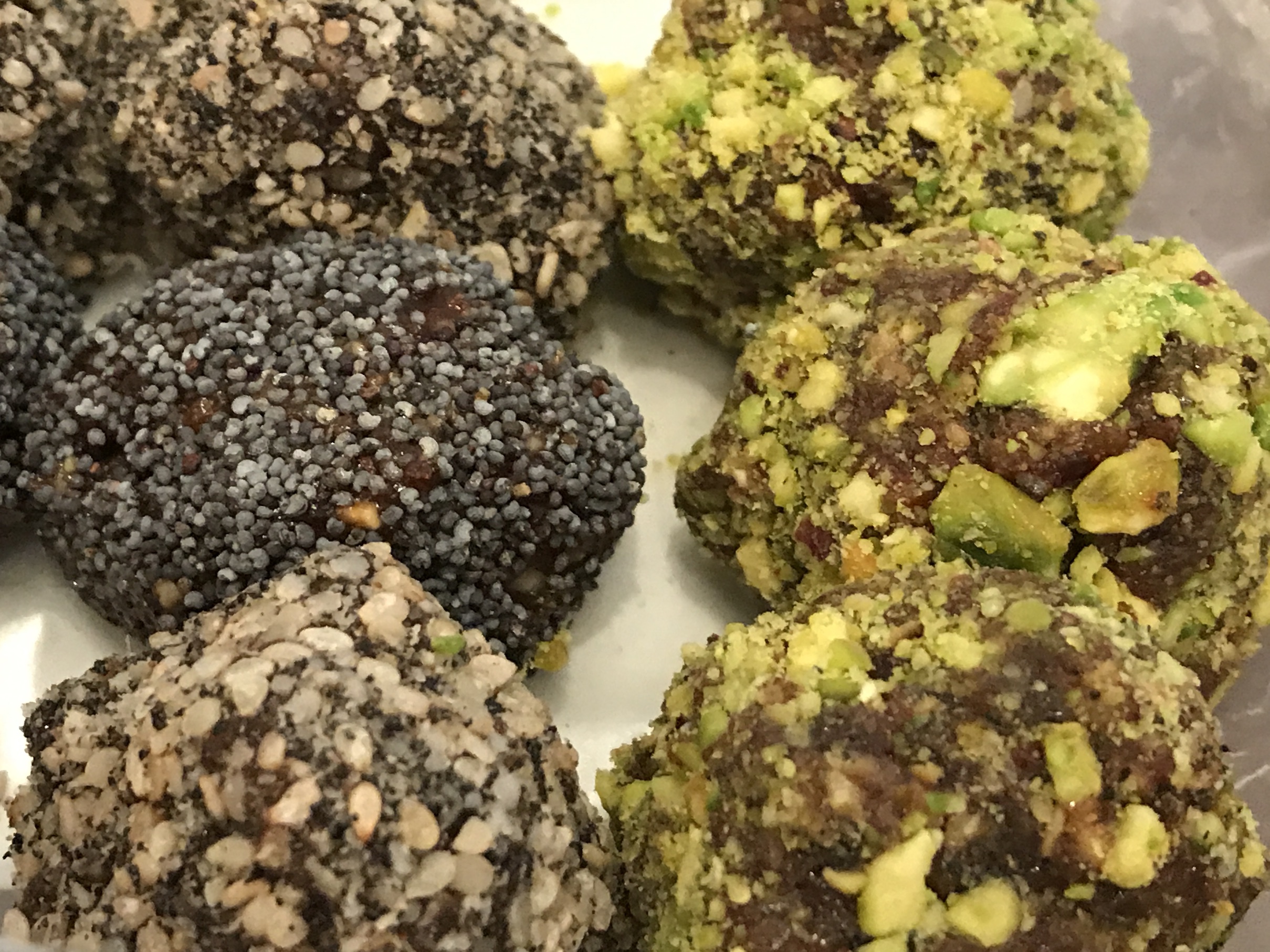 Dried Fruit Truffles Rolled in Sesame Seeds & Pistachios