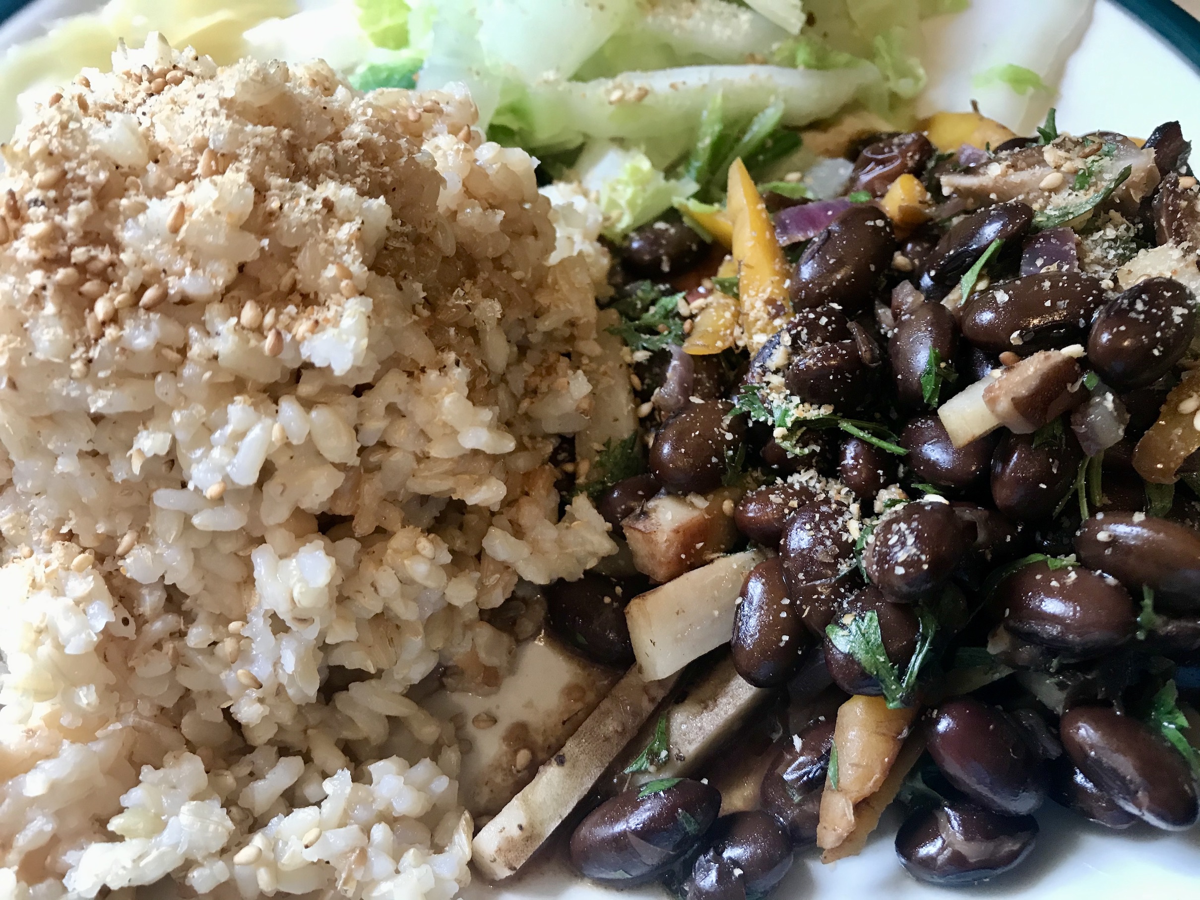 Macro Meal with Brown Rice, Black Soy Beans, QB Napa Cabbage w/ Drizzle of Umeboshi Vinegar Macro Meal with Brown Rice, Black Soy Beans, QB Napa Cabbage w/ Drizzle of Umeboshi Vinegar