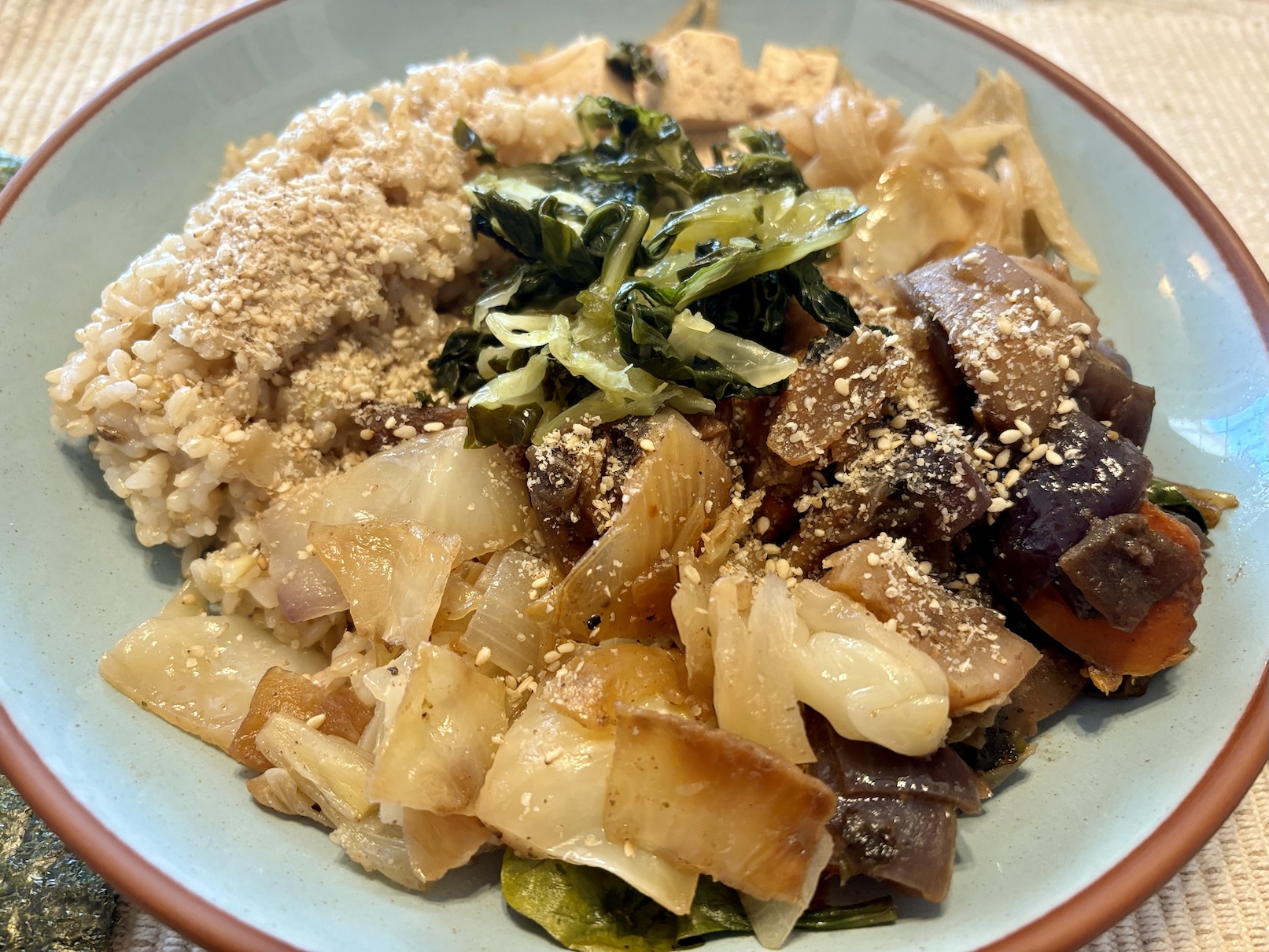 Brown Rice and Nishime Japanese Style Vegetables winter diet