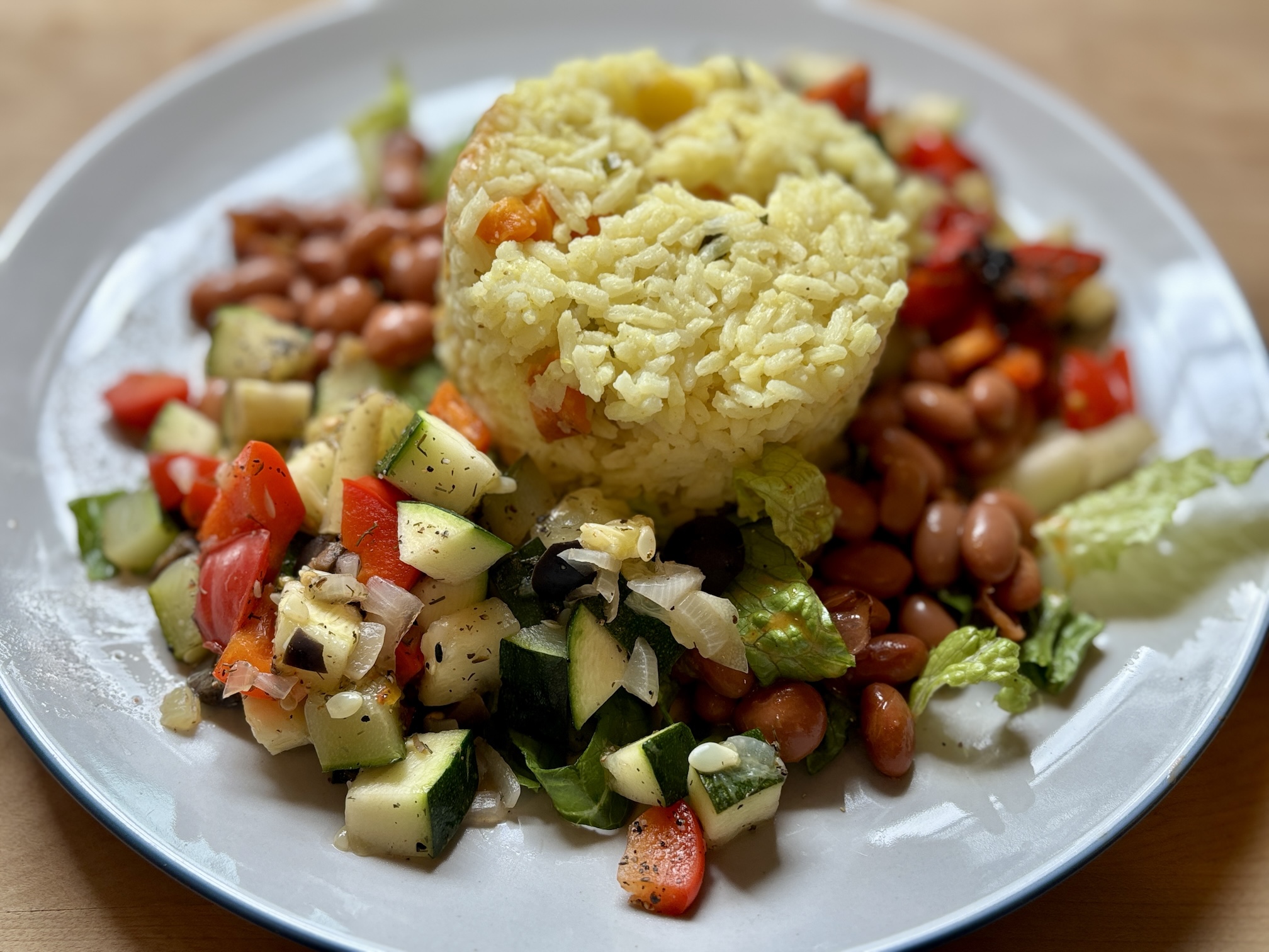 Meal with Rice, Pinto Beans and Diced Zucchini Medley Meal with Rice, Pinto Beans and Diced Zucchini Medley