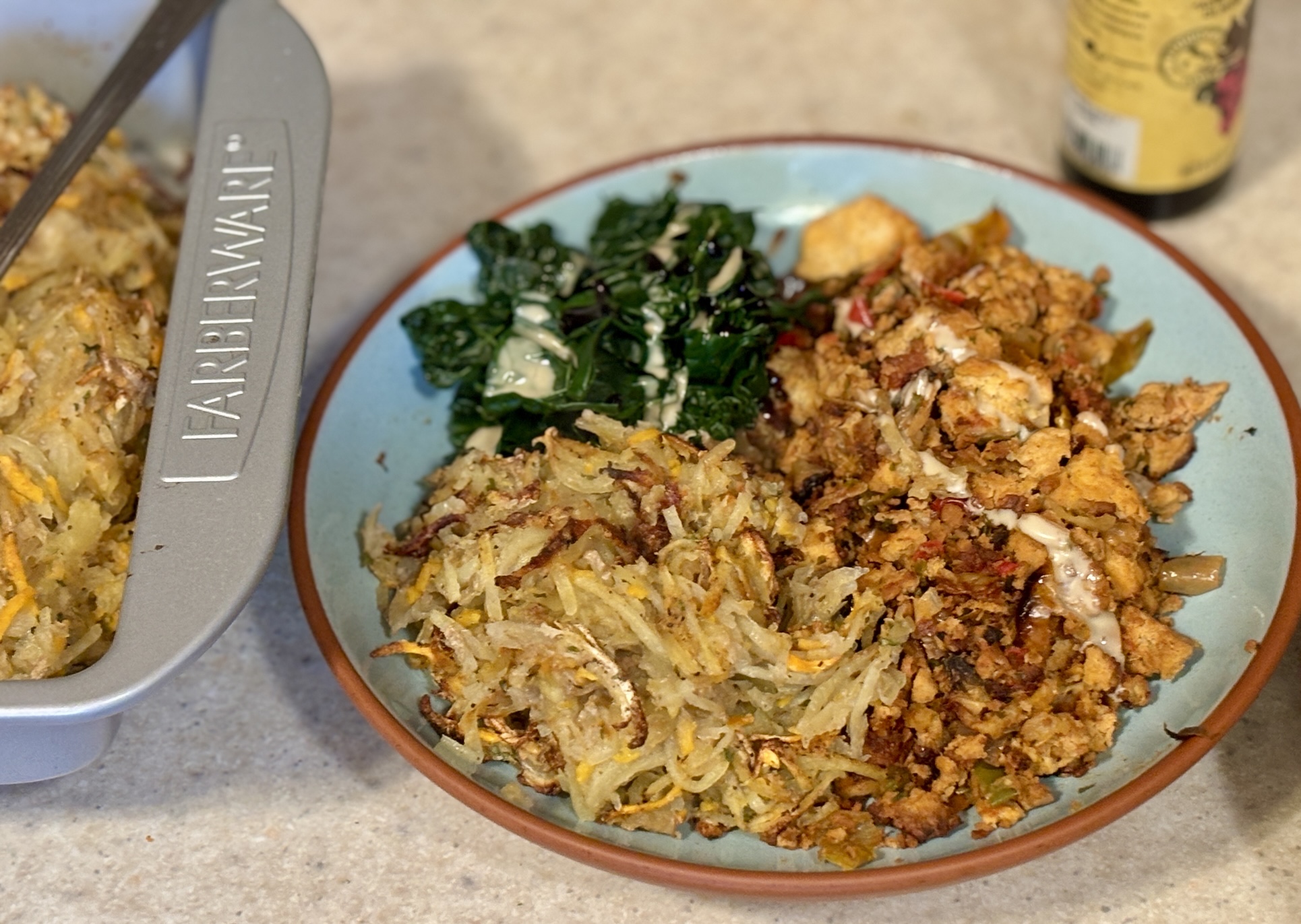 Easy Baked Tofu with Easy Baked Hash Browns & Greens