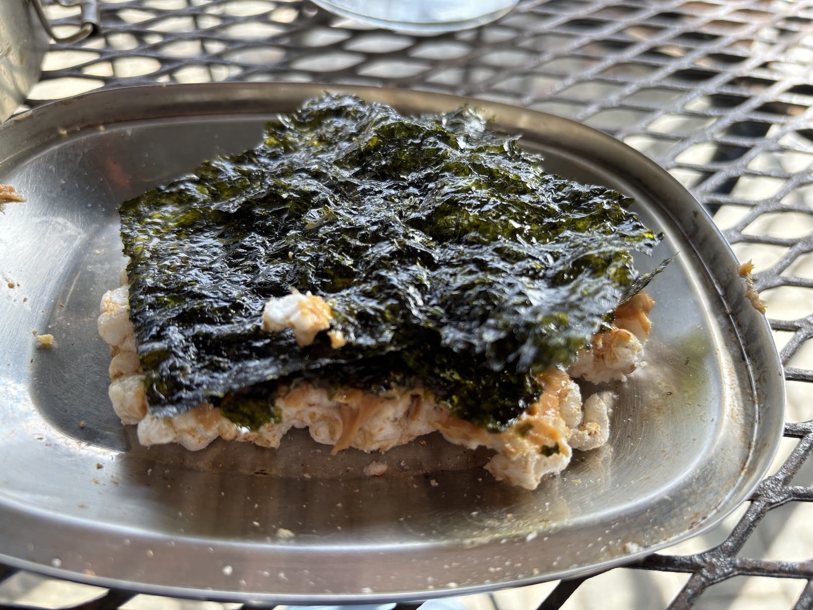Miso Sunflower Spread on Rice Cake with Roasted Nori taken to-go