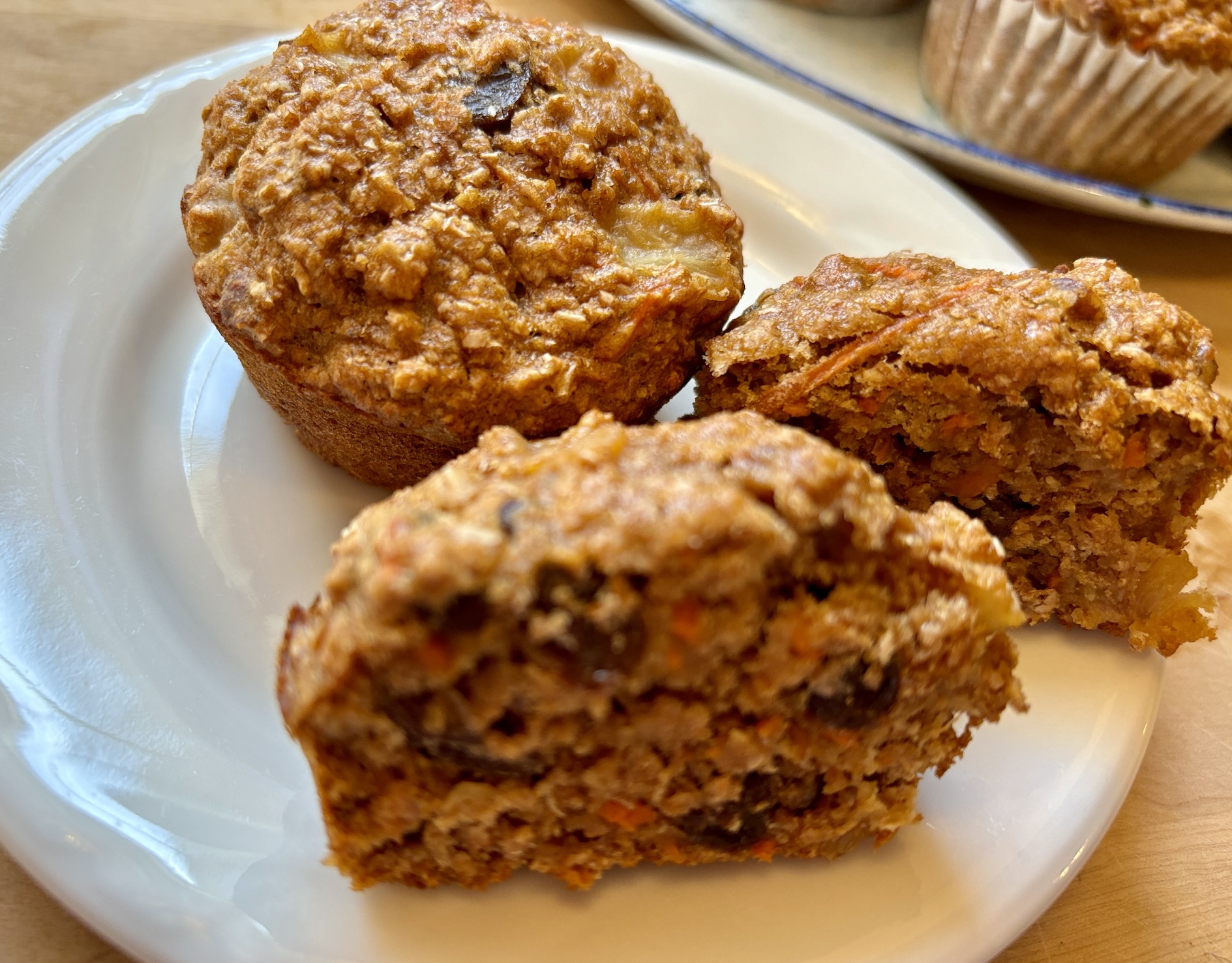 Low-Fat Vegan Carrot Pineapple Bran Muffins on plate-2
