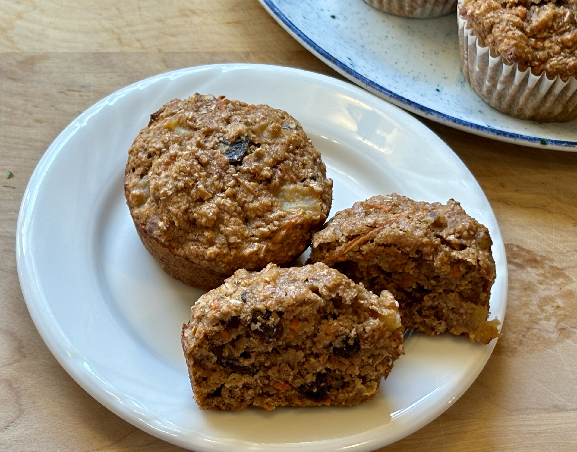 Low-Fat Vegan Carrot Pineapple Bran Muffins on plate