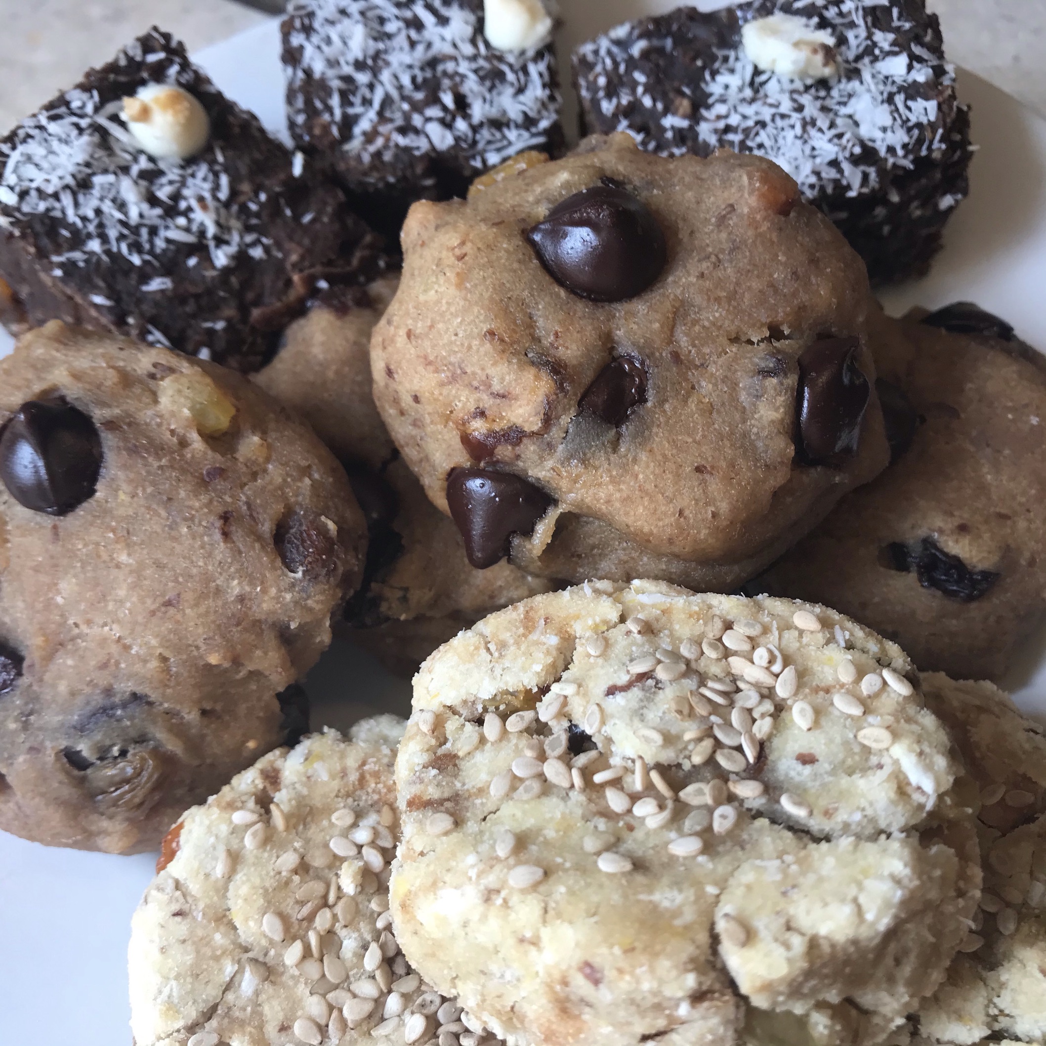 A variety of cookies and brownies made Okara and dried fruit