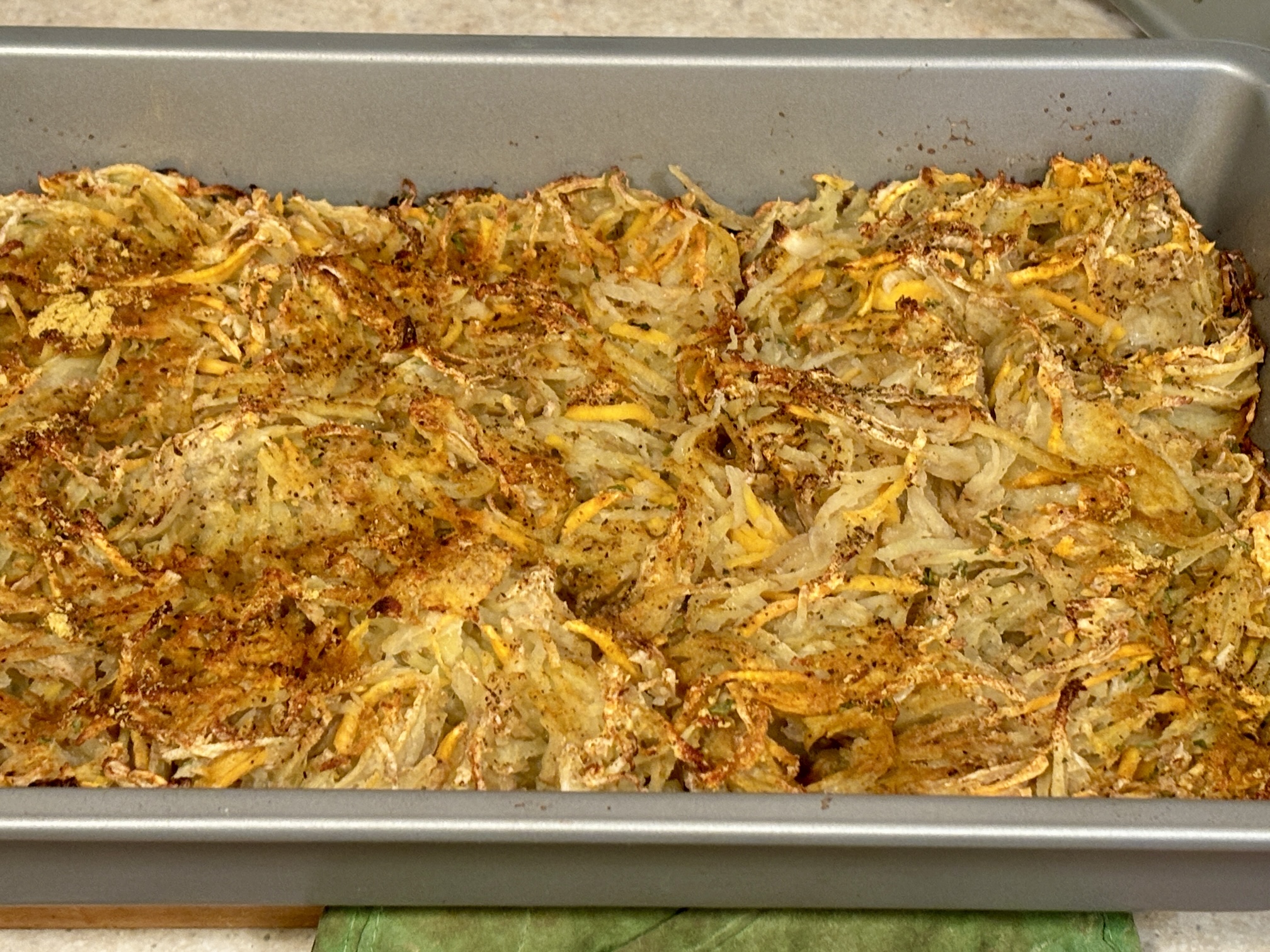 Easy Baked Hash Browns in nonstick baking pan