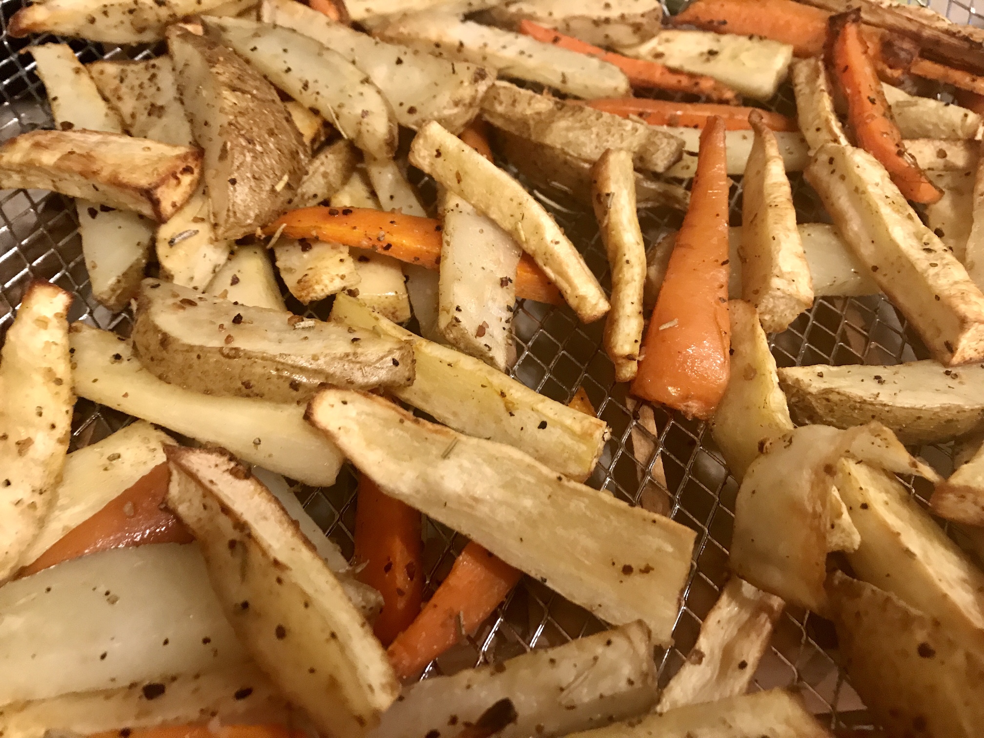 Potatoes, Parsnips and Carrots Air Fried