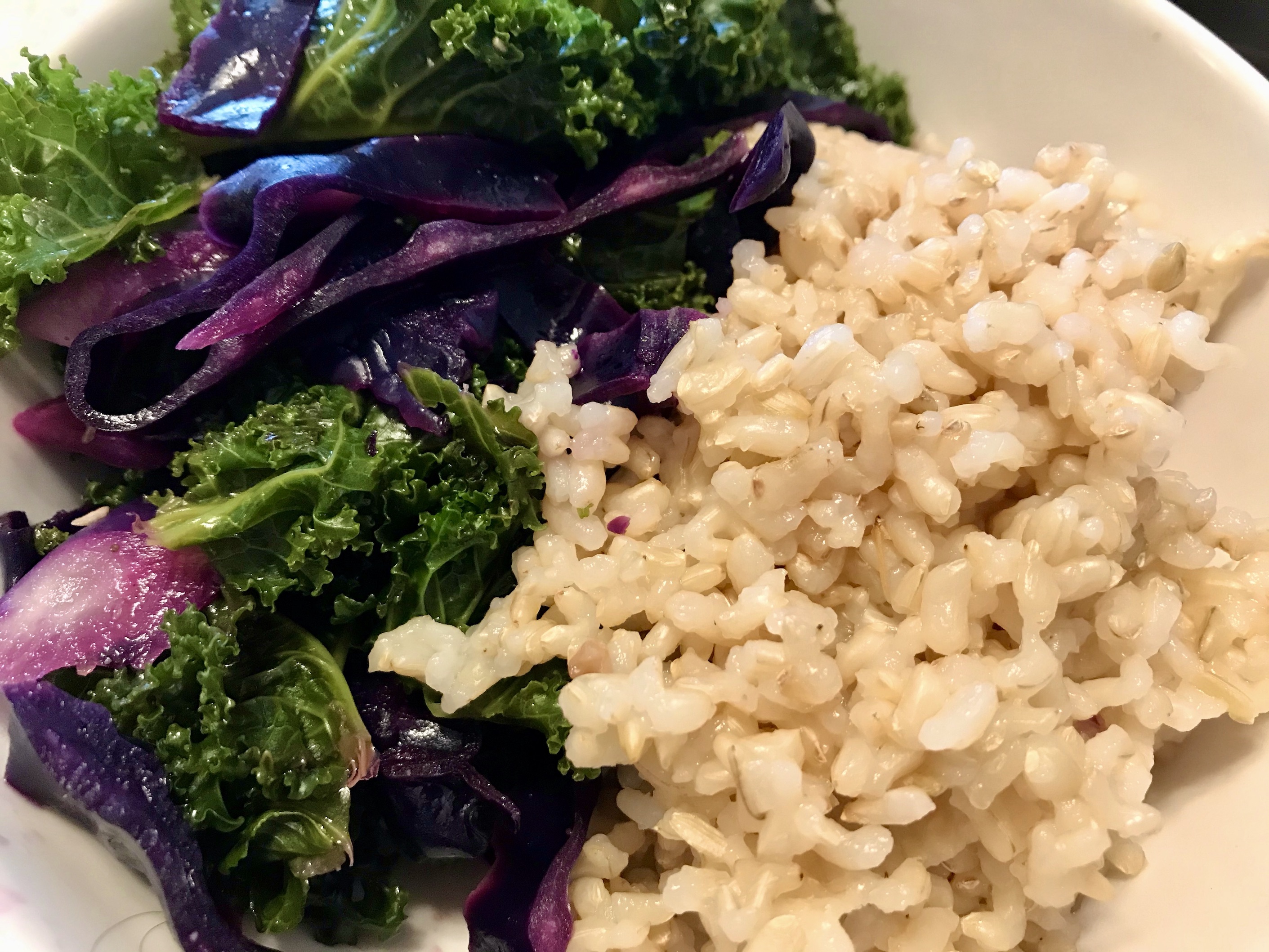 Plant-Based Macrobiotic Side of Brown Rice & Kale with Red Cabbage