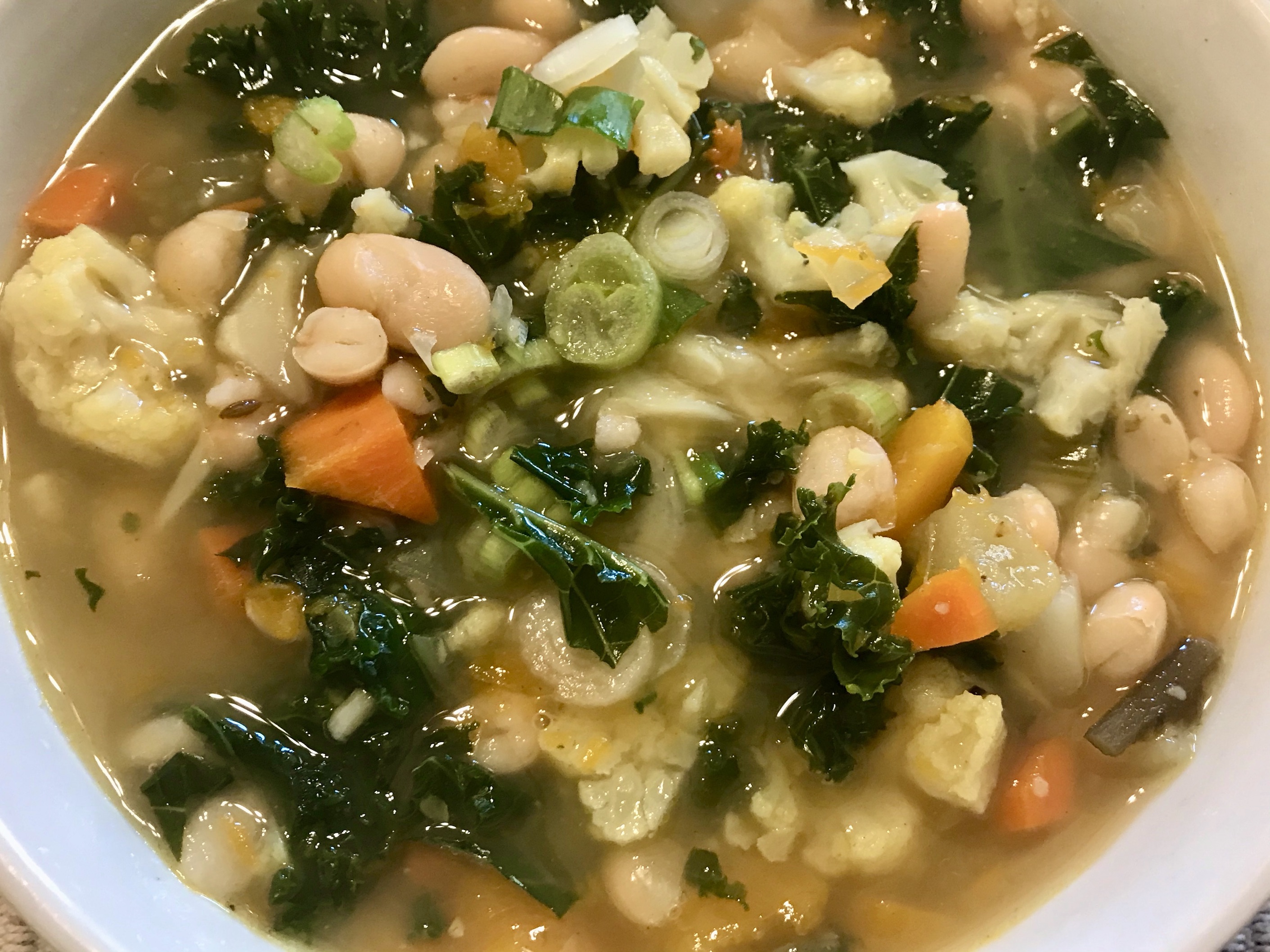 Soup White Bean Squash & Kale with Cauliflower