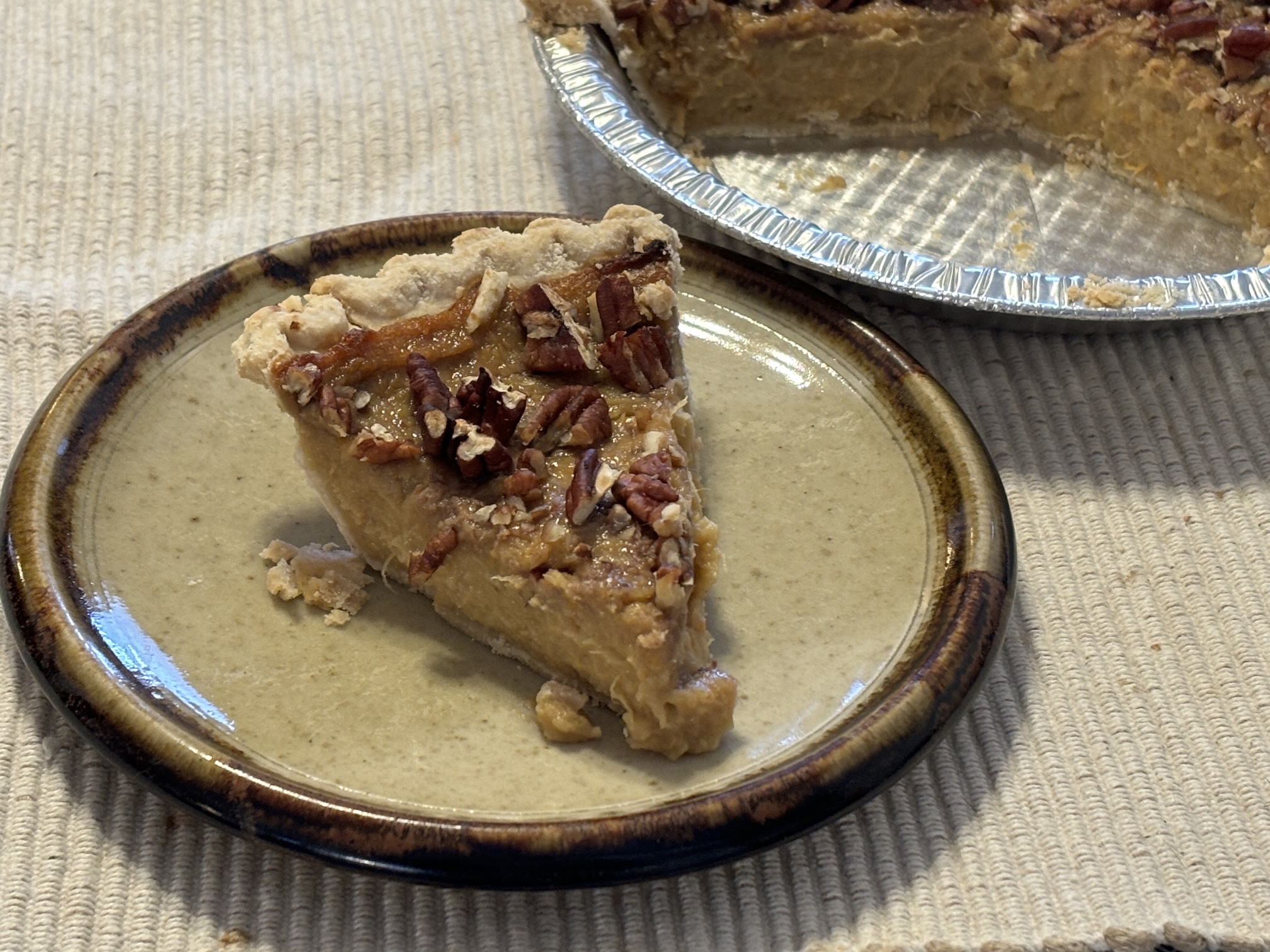 Sugar-Free White Sweet Potato Pie topped with Pecans Sugar-Free White Sweet Potato Pie topped with Pecans