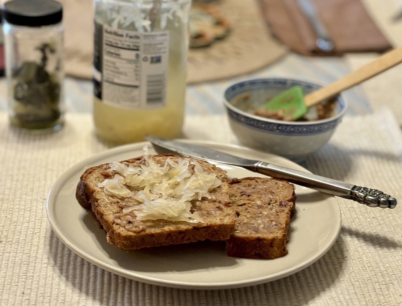 Miso Tahini Spread on Bread with Sauerkraut